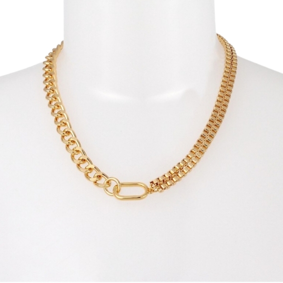 All Saints Jewelry - All Saints Gold Tone Stacked Mixed Chain Collar Necklace